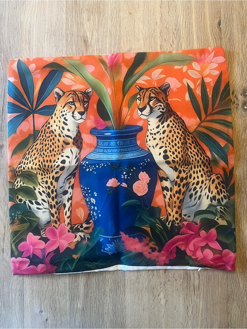Set of 4 Pink Orange Blue Chinoiserie Cheetah Pillow Covers 19x19